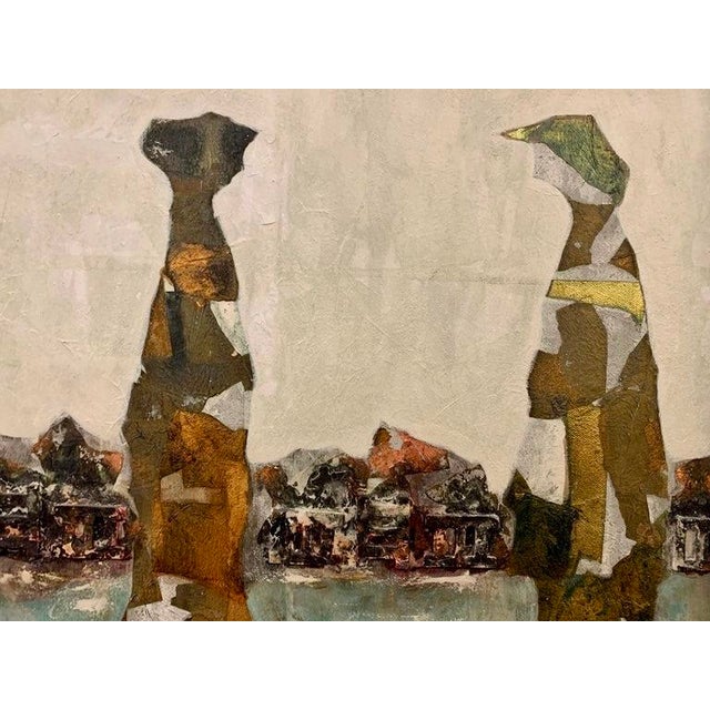 Contemporary Andrea Stella "Terrace on the Lake" Gold Leaf Oil Mixed Media Painting, Lakeside Scene, Italian Contemporary Art, 2010 For Sale - Image 3 of 11