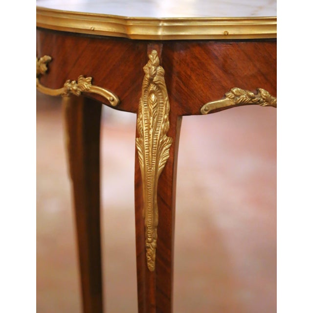 Mid 20th Century Pair of Mid-Century French Louis XV Marble Top Mahogany and Ormolu Side Tables For Sale - Image 5 of 13