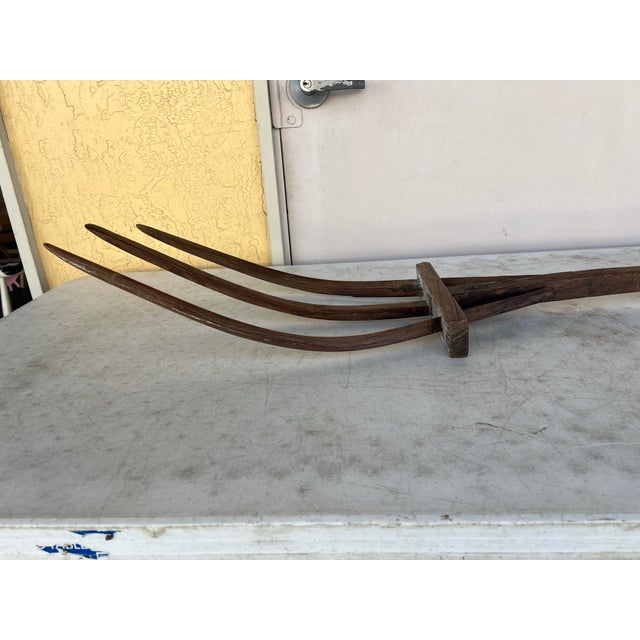 Large 19th Century Farmhouse Wooden Pitch Fork For Sale - Image 11 of 12