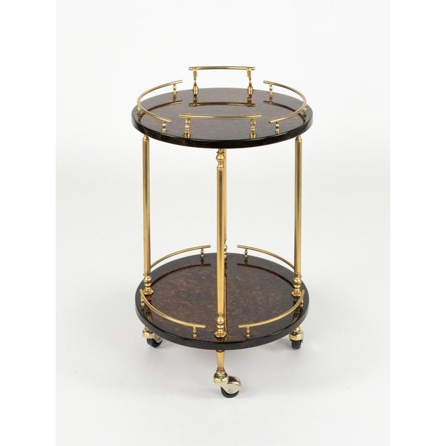 Mid-Century Modern Serving Bar Cart in Goatskin and Brass by Aldo Tura, 1960s For Sale - Image 13 of 17