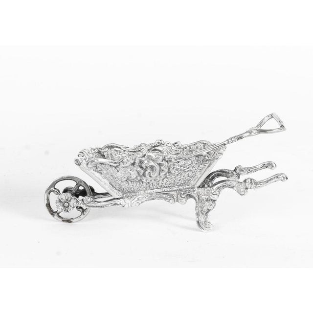 19th Century French Silver Salt Dishes in Shape of Wheelbarrows, Set of 2 For Sale - Image 4 of 18