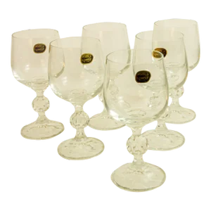 Claudia Bohemia Stem Crystal Wine Glasses Set of 6 in Box
