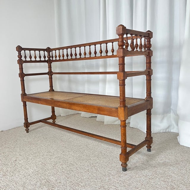 Antique Louis XIII Bench in Turned Wood and Cane, 1890s For Sale - Image 5 of 18