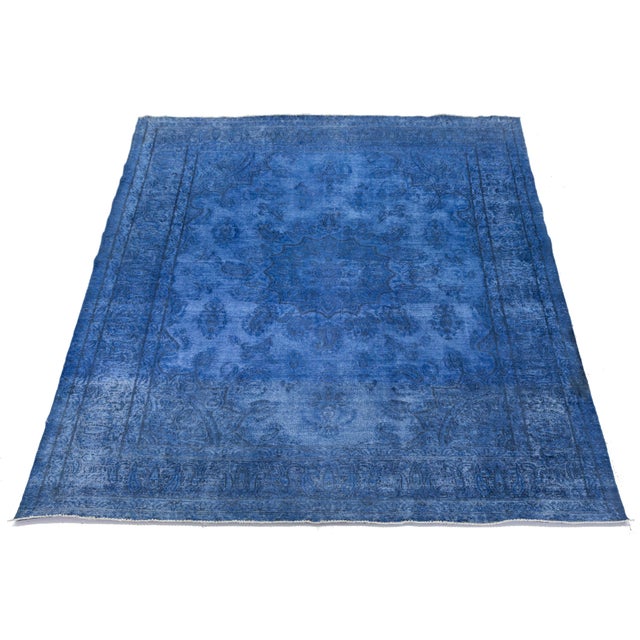 10x13 Vintage Overdyed Persian Wool Rug - Electric Blue Medallion Hand-Knotted For Sale - Image 9 of 10