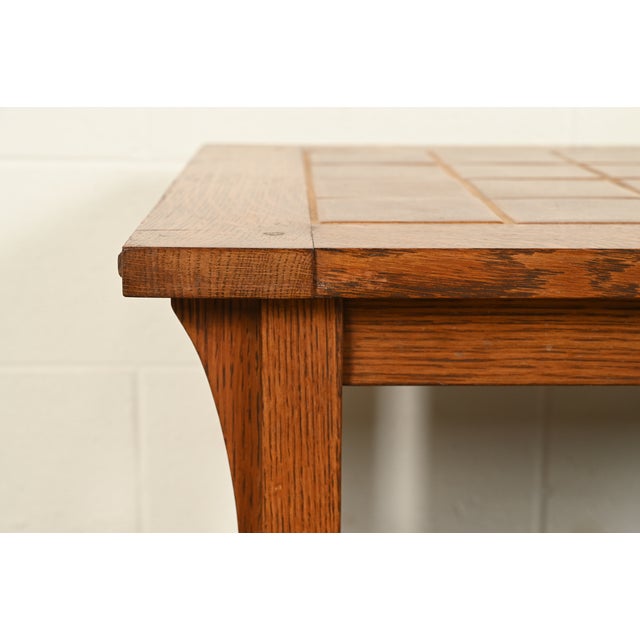 Stickley Mission Oak Arts & Crafts Two-Tier Tile Top Spindle Coffee Table For Sale In South Bend - Image 6 of 15