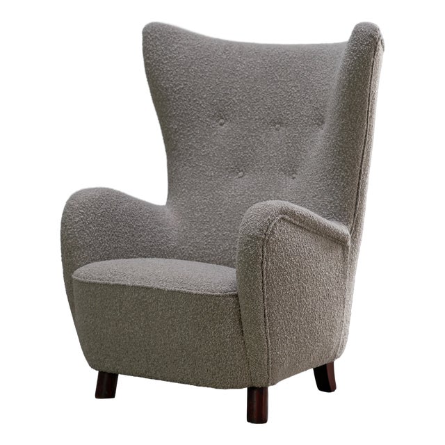 Vintage Wingback Chair in Bouclé Fabric from Mogens Lassen, Denmark, 1950s For Sale