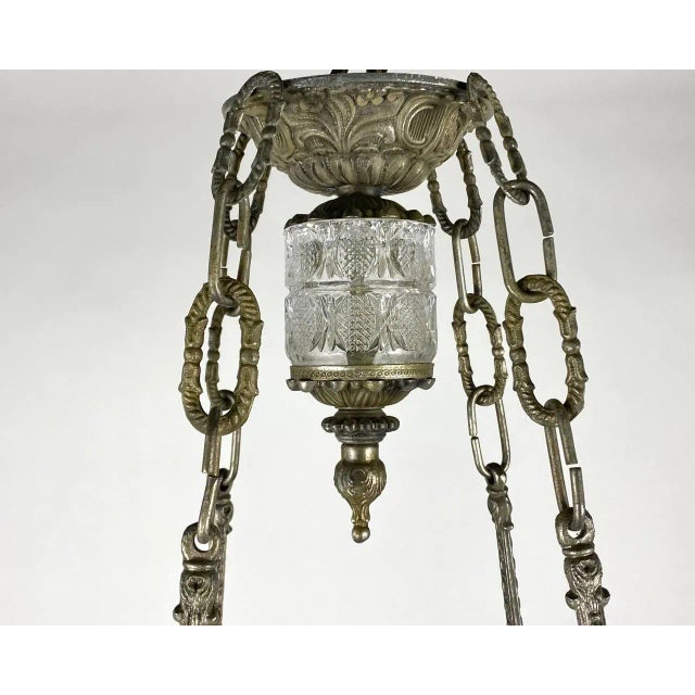 Vintage French Crystal and Brass 6-Horn Chandelier, 1950s For Sale - Image 9 of 10