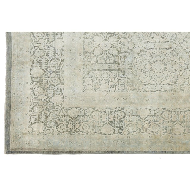 Transitional Beige Handmade Wool and Silk Rug With Allover Design For Sale - Image 4 of 10