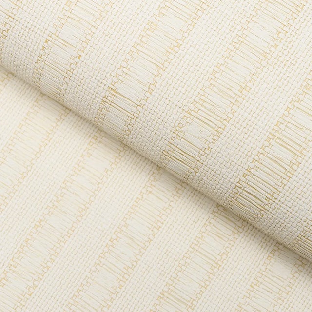 2020s Schumacher Linen Woven Texture Stripe Wallpaper In Natural For Sale - Image 5 of 5