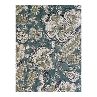 Ian Sanderson Naboyka Linen Fabric 1 1/2 Yards in Sea Green For Sale