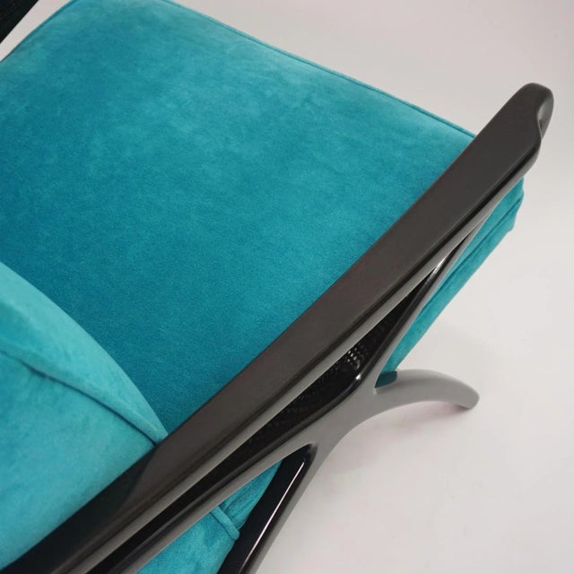 Textile Mid-Century Modern Butterfly Lounge Chair in Peacock Blue Velvet For Sale - Image 7 of 8