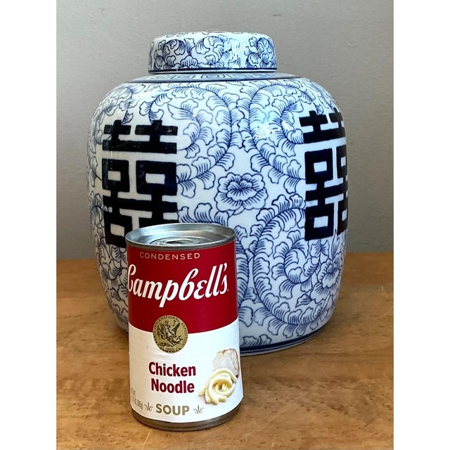 Vintage Double Happiness Blue and White Ceramic Jar For Sale - Image 10 of 12