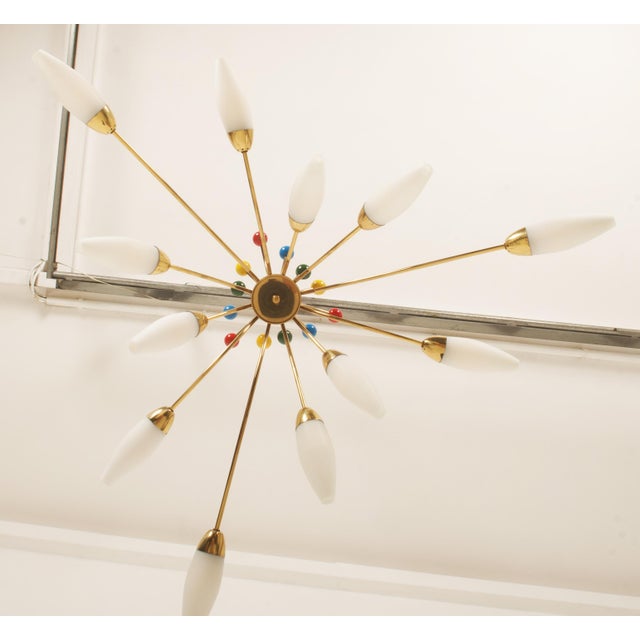 Mid-Century Brass Opaline Glass Chandelier by Rupert Nikoll, 1955 For Sale - Image 11 of 14