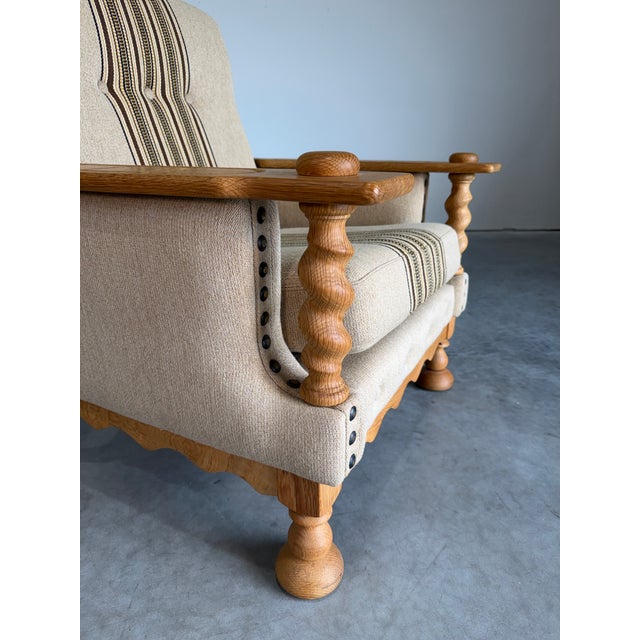 1970s Mid Century Danish Brutalist Henning Kjaernulf Style Oak Lounge Chair For Sale - Image 5 of 7