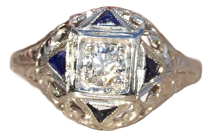 The Swara: Antique 18 Karat White Gold Engagement Ring set with Sapphires