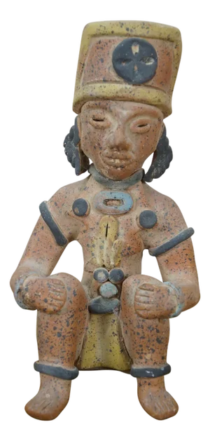 Vintage Terracotta Pre Columbian Style Seated Aztec Mayan Figure Statue 9"