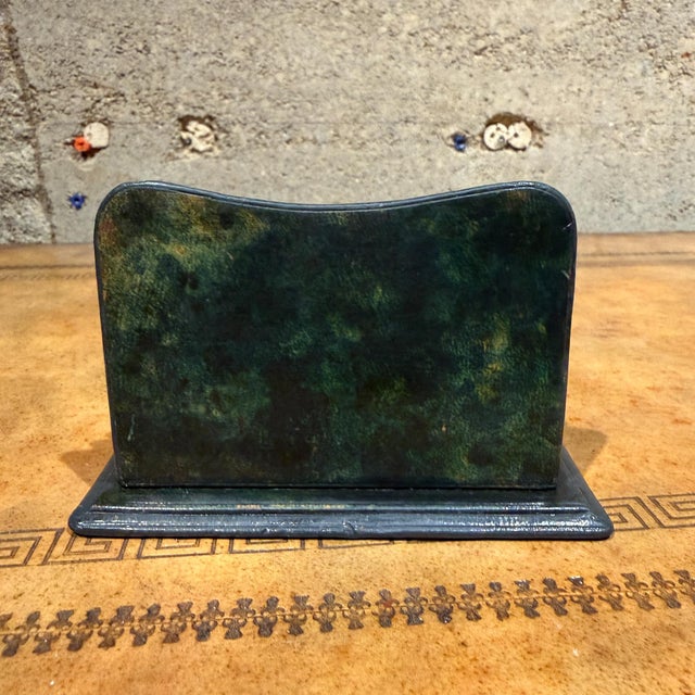 Aldo Tura Vintage Dark Green Leather Letter Rack Mail Sorter For Sale - Image 4 of 10