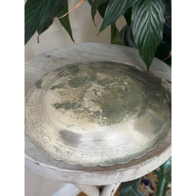 1940s Egyptian Islamic Engraved Silver Tray, Scalloped Rim For Sale - Image 9 of 9