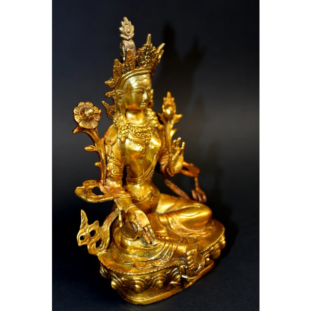 Gilt Bronze Tibetan Green Tara For Sale - Image 4 of 13