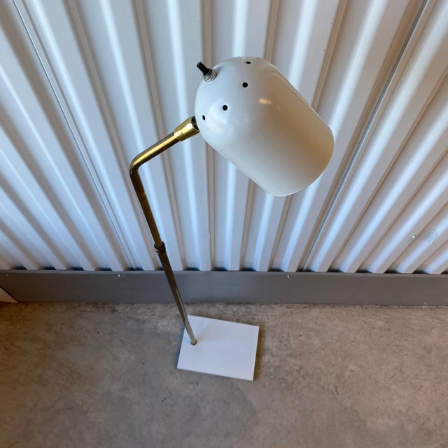 Mid-Century Ward White Lacquered and Brass Pharmacy Adjustable Floor Lamp For Sale In New York - Image 6 of 13