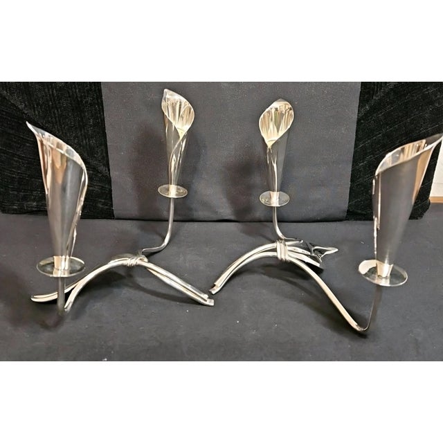VTG Hans Jensen Silverplate Calla Lily Taper Candle Holders Denmark For Sale - Image 9 of 11