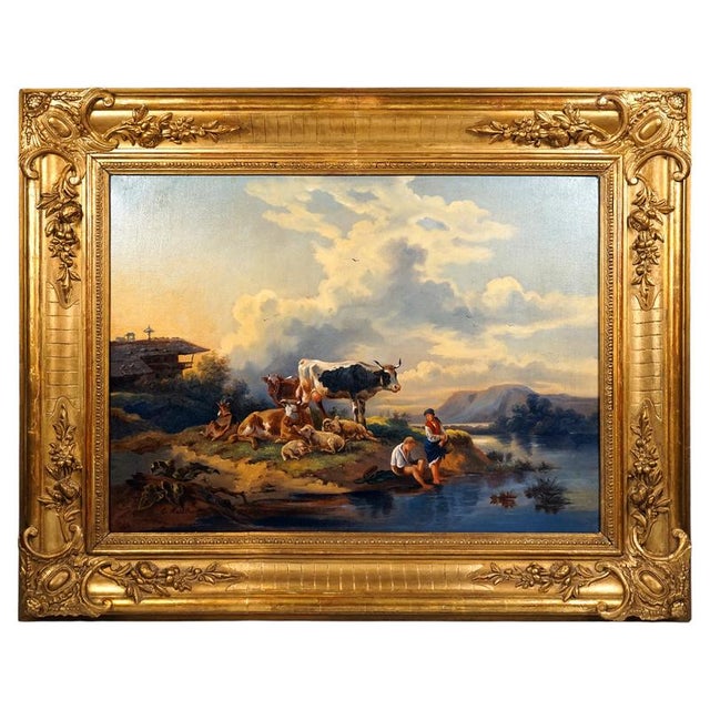 Edmund Mahlknecht, Break At The Mountain Lake, Austria, Mid-19th Century, Oil Painting, Framed For Sale - Image 9 of 9