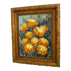 Abstract Still Life Orange Flowers Oil Painting on Canvas Painting Signed