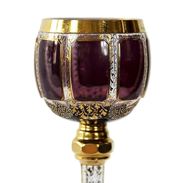 Bohemian Handmade Gilt Glass Wine Glasses, Set of 6 For Sale - Image 4 of 7