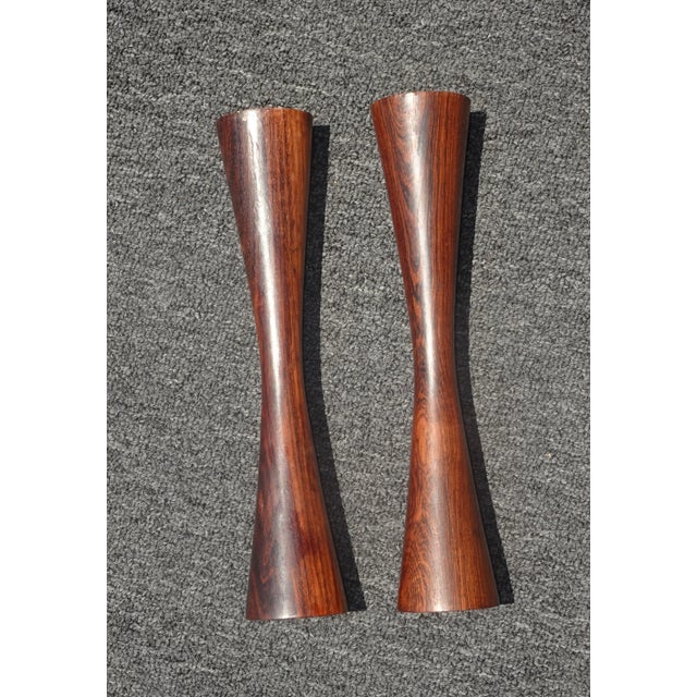 Wood Vintage Danish Modern Style Brown Walnut Candle Holders - a Pair For Sale - Image 7 of 11