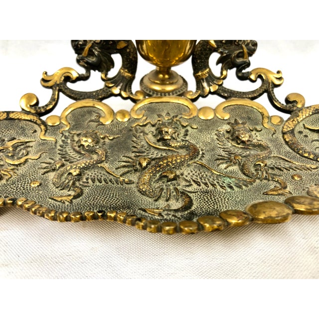 Antique Asian Design Brass Inkwell With Pen Tray For Sale - Image 4 of 11