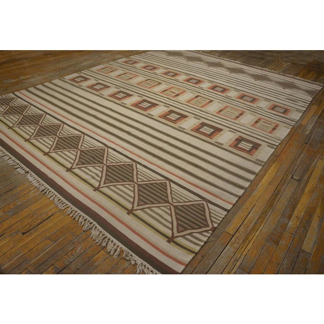 Mid 20th Century Indian Dhurrie Carpet ( 9' x 11'8" - 275 x 355 ) Dhurrie These are flat, tapestry woven cotton carpets...
