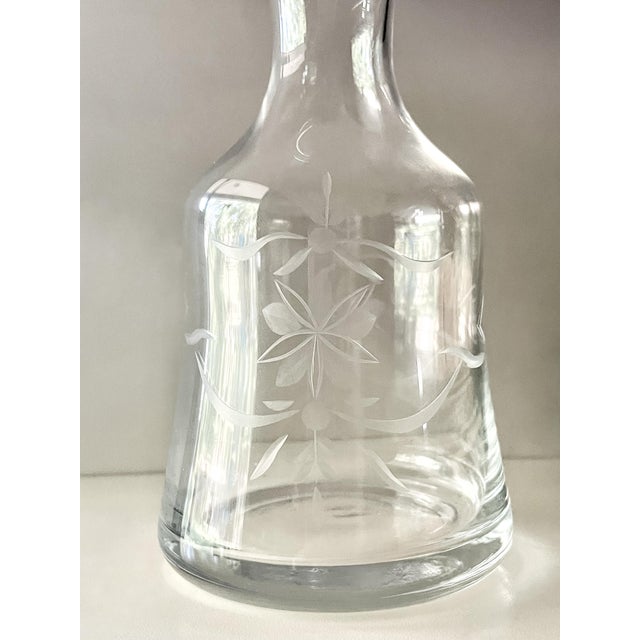 Art Deco Vintage Clear Etched Glass Carafe For Sale - Image 3 of 9