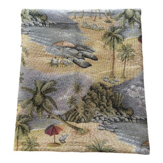 Vintage Tropical Beach Jacquard Tapestry Upholstery Fabric, 1 Yard For Sale