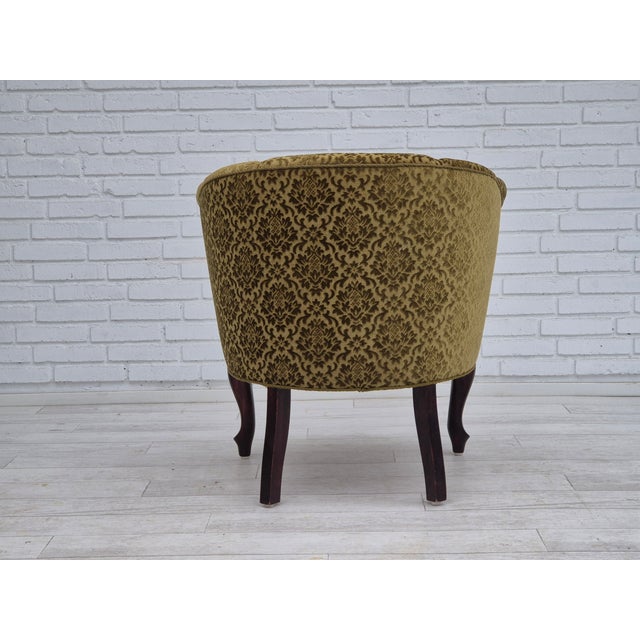 Brown Vintage Danish Lounge Chair in Green Furniture Fabric, 1950s For Sale - Image 8 of 18