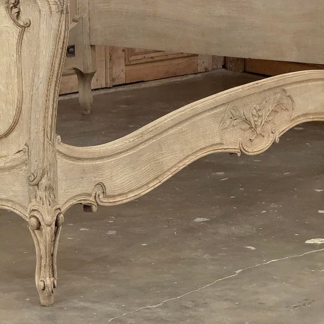 Antique Louis XV Style Stripped Oak Hand-Carved Bed For Sale - Image 9 of 17