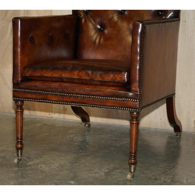 George III Brown Leather Chesterfield Armchair, 1780s For Sale - Image 12 of 18