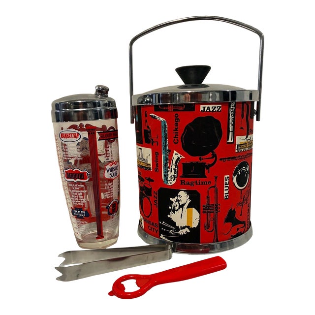 Mid Century Modern Vintage Red Bar Set For Sale