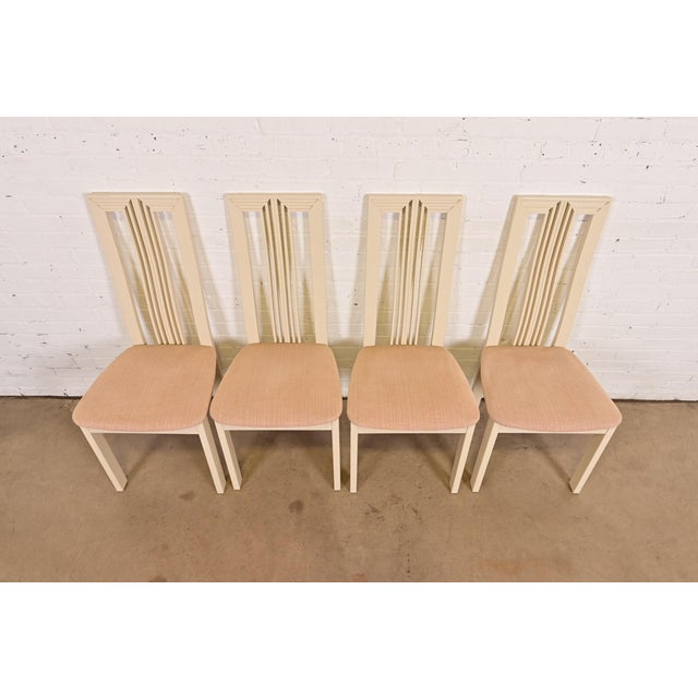1980s Italian Modern Cream Lacquered High Back Dining Chairs, Set of Four For Sale - Image 5 of 15