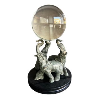 Bronze Elephants in a Circle with a Crystal Ball, 1980 For Sale