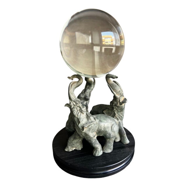 Bronze Elephants in a Circle with a Crystal Ball, 1980 For Sale