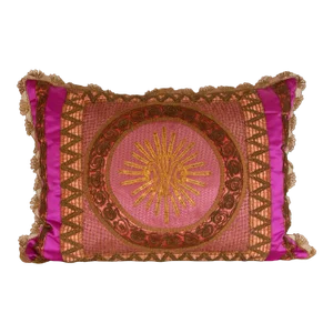 Napoleonic Cushion Empire Pillow Cannetille Metallic Embroidery Gold Thread French Silk Throw Pillow Magenta Tariff Free Delivery