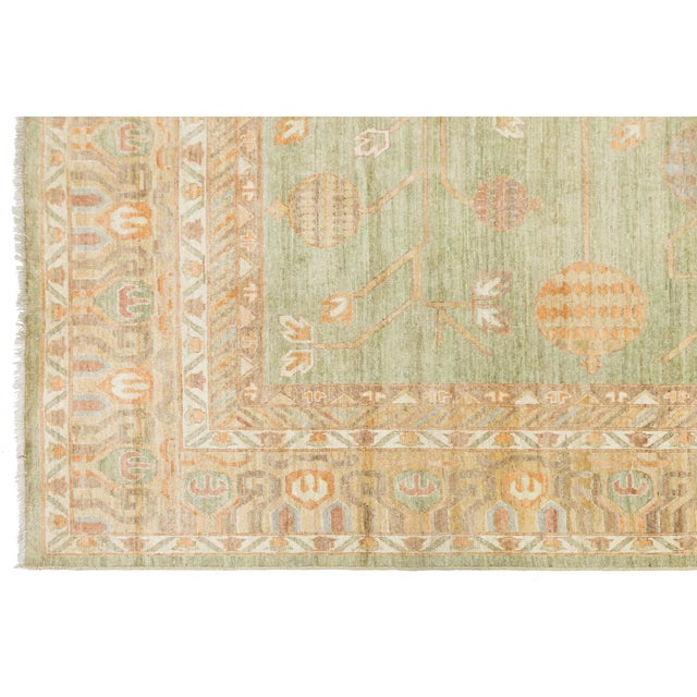 Textile 12x15 Serene Sage Green Modern Khotan Style Handmade Wool Area Rug For Sale - Image 7 of 12