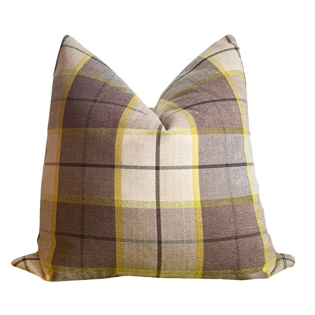 Large scale Penn plaid by D.V. Kap in tones of brown, tan, off-white, lemon yellow and black is both bold and classic. The...