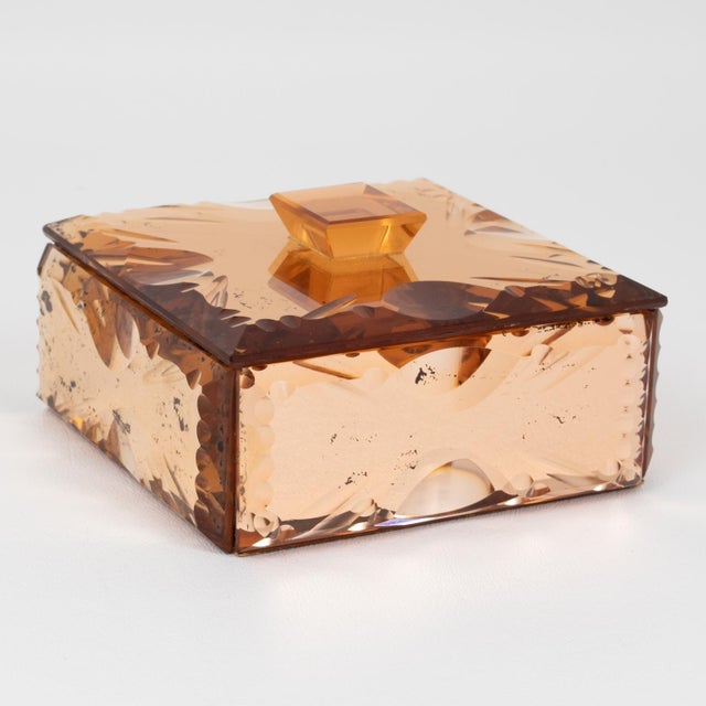 Pink Peach Mirrored Glass Decorative Box, France 1940s For Sale - Image 4 of 12
