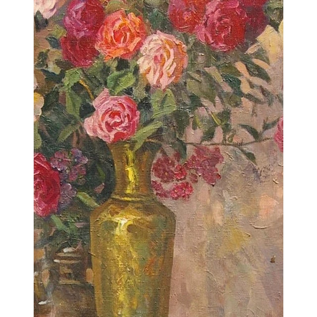 Original Roses Oil Painting, Antique Still Life, Soviet Ukrainian Art 80-64 For Sale - Image 6 of 6