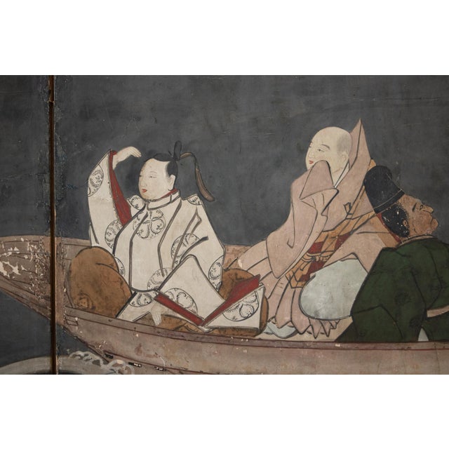 Large Late Edo to Early Meiji Japanese 6-Panel Gold Leaf Byobu Screen With a Boat For Sale In Dallas - Image 6 of 18