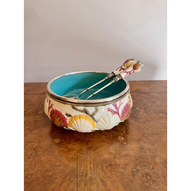 Ceramic Antique Majolica Salad Bowl and Servers, 1860, Set of 3 For Sale - Image 7 of 7