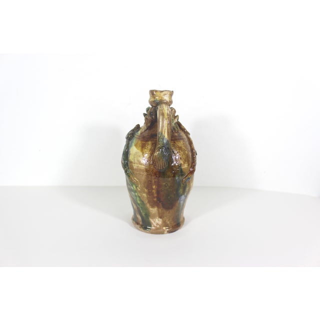 Yellow Antique Mediterranean Sea Life Clay Pottery Vase With Handles Shells Folk Art For Sale - Image 8 of 12