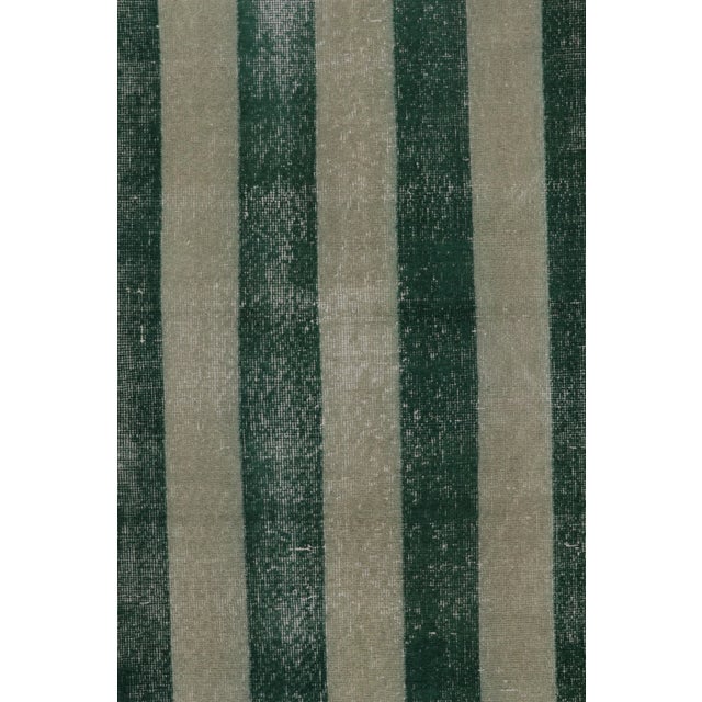 Vintage Distressed Runner Rug, Beige and Green Horizontal Stripes - Rug & Kilim For Sale In New York - Image 6 of 8
