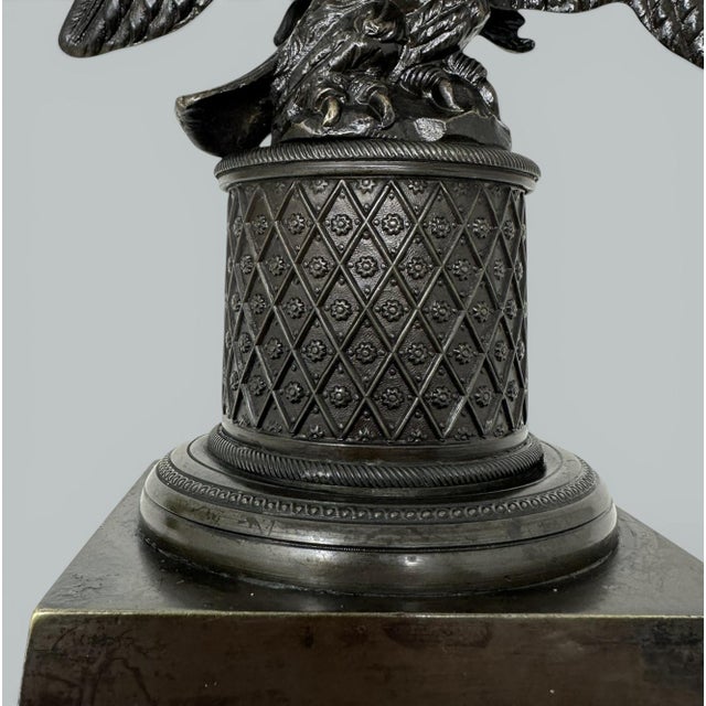 Antique Pair Regency Bronze Crystal Lustres Candlesticks Candelabra Eagles Prisms For Sale - Image 14 of 15
